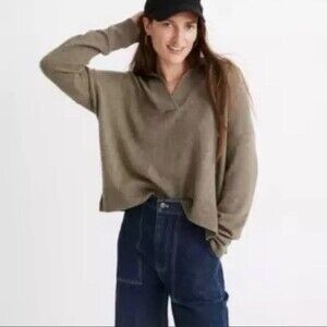 Madewell Davie Polo Sweater in Gray/Green